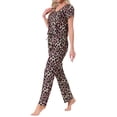 thumbnail image 4 of Pijamas para mujeres INSPIRE CHIC, camiseta de cuello en V de manga corta con pantalones de tiro ajustable, conjuntos de lounge impresos con bolsillos, talla XL, estampado de leopardo, 4 of 6