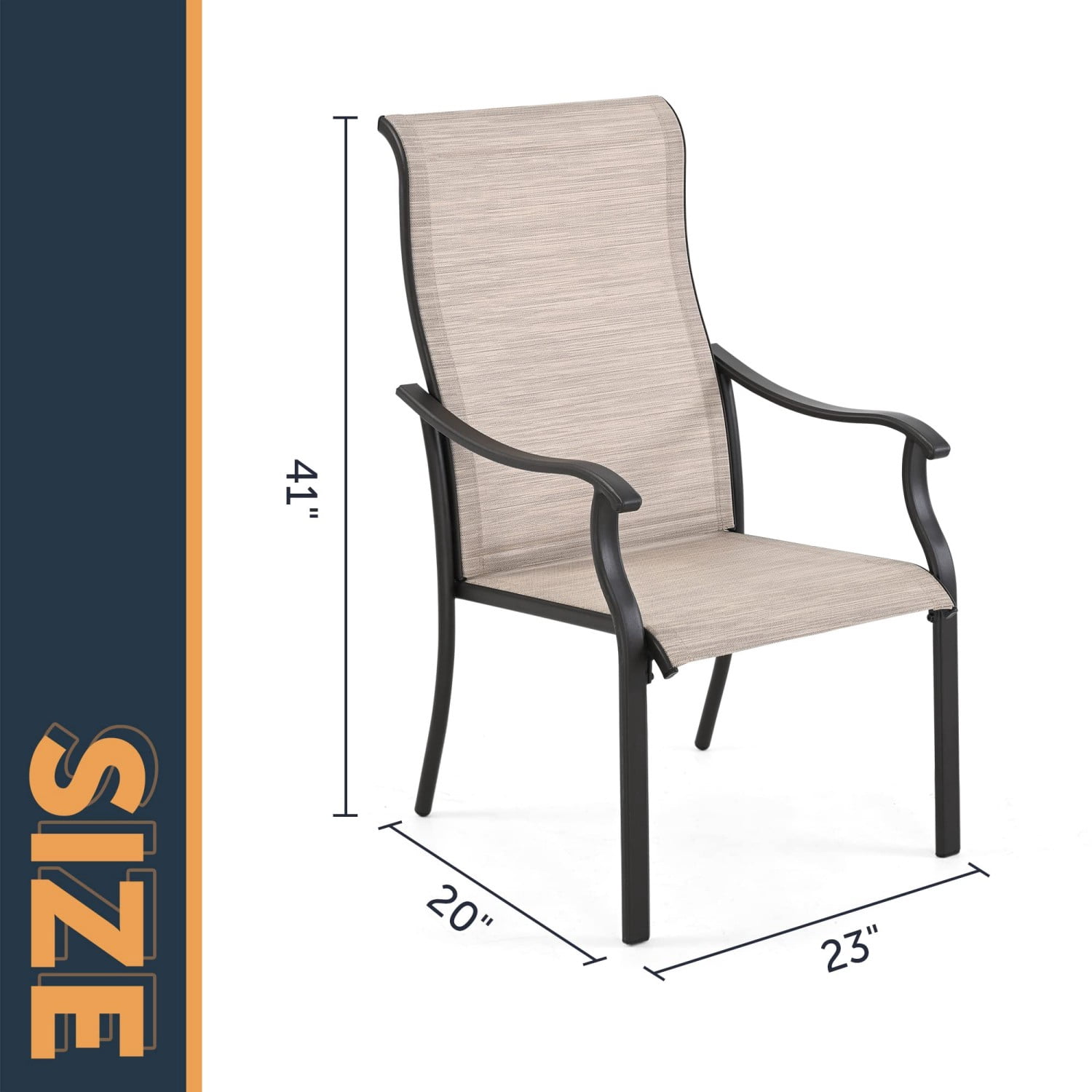 Patio Dining Chairs Set of 4, Outdoor Textilene Chairs with High Back & Armrests, Metal Frame Patio Furniture for Garden Backyard Porch, Brown