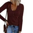 thumbnail image 2 of Hfyihgf Plus Size Womens Long Sleeve Henley T Shirts Button Down Slim Fit Tops Scoop Neck Basic Ribbed Knit Shirts(Wine,S), 2 of 8