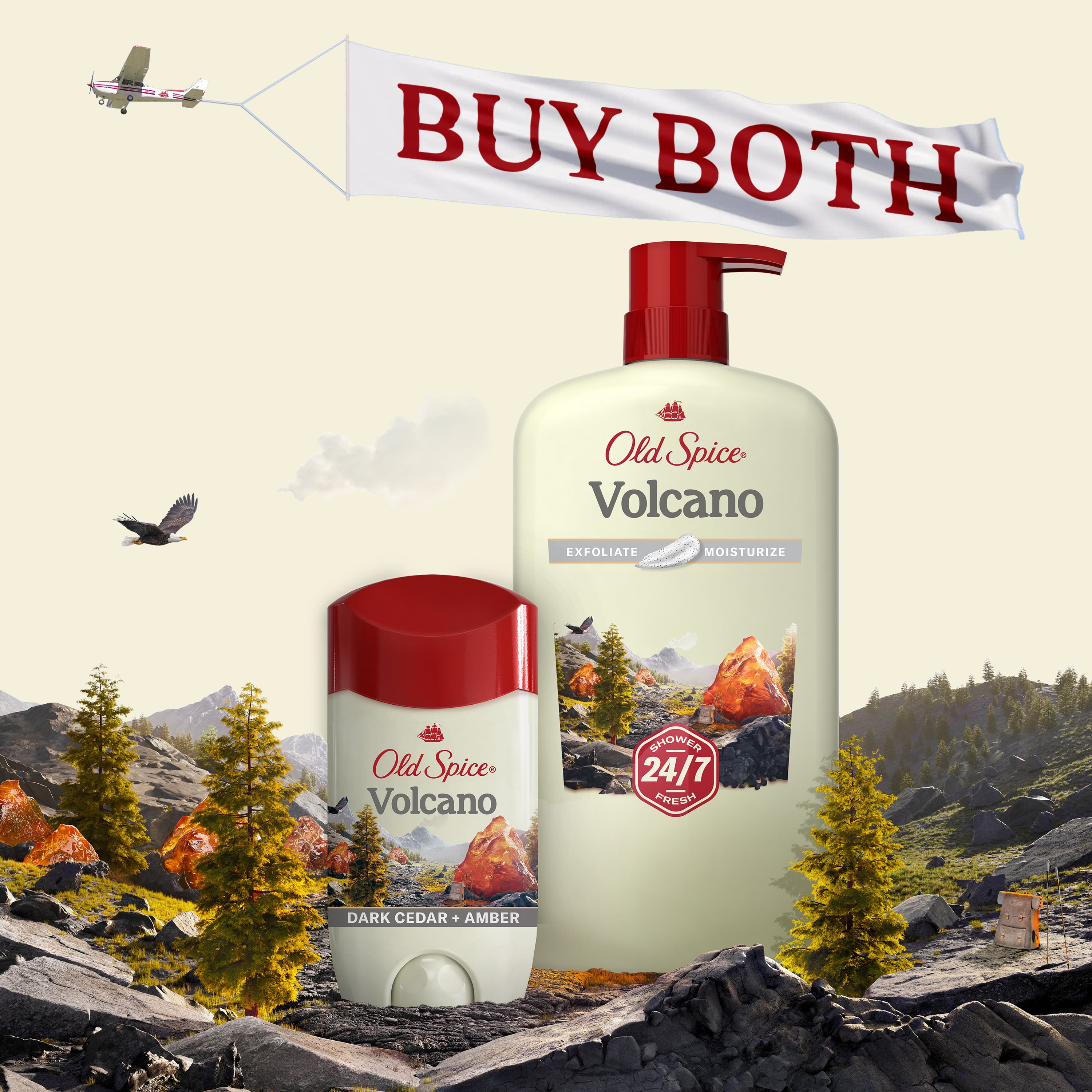 (3 pack) Old Spice Men's Body Wash for Men, Volcano Scent, 24/7 Shower Fresh, Exfoliation, 18 oz, 30oz