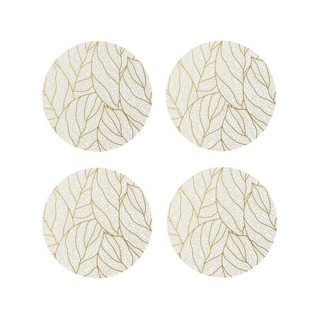 

Tideii Elegant Gold Leaf Pattern for Leather Coasters 4 Pieces Anti-fouling and Anti-scalding Decorative Coasters Suitable for Restaurants Kitchens Coffee Shops-Round Shape
