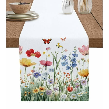

Table Runner Dresser Scarf 16 x 72 Inch Spring Floral Pink Yellow Blue Wildflower Plant Butterfly Table Runners Non-Slip Heat Kitchen Dining Table Decor for Indoor Outdoor Home Party Decoration