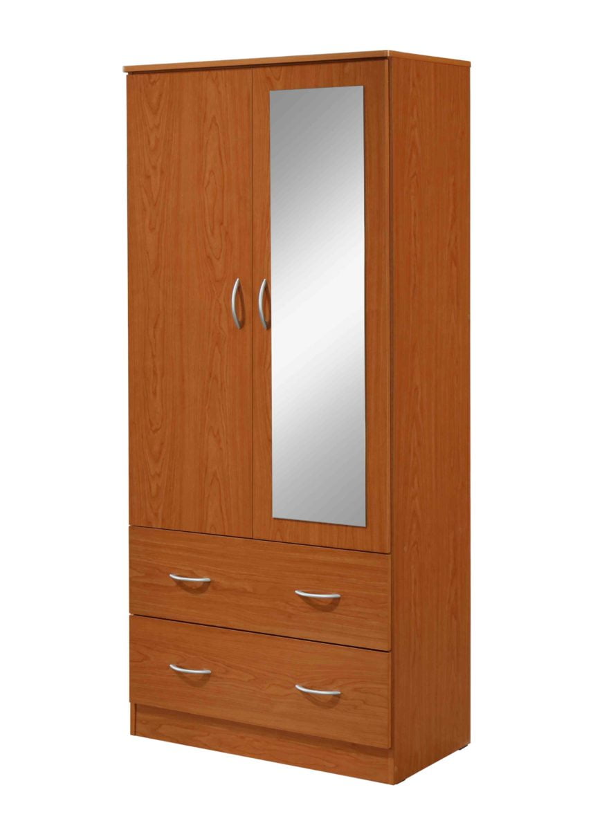 flexible mini pain Hodedah Two Door Wardrobe with Two Drawers and Hanging Rod plus Mirror,  Cherry - Walmart.com