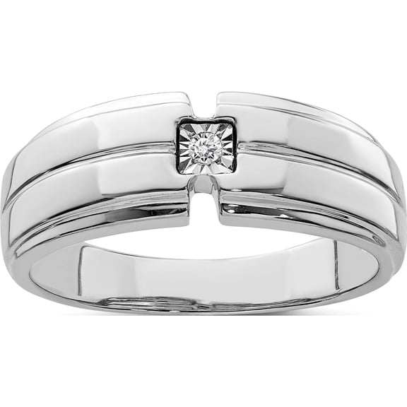 Sterling Silver Rhodium Plated Men's Polished Diam. Ring (Size 10) Made In India qr6469-10