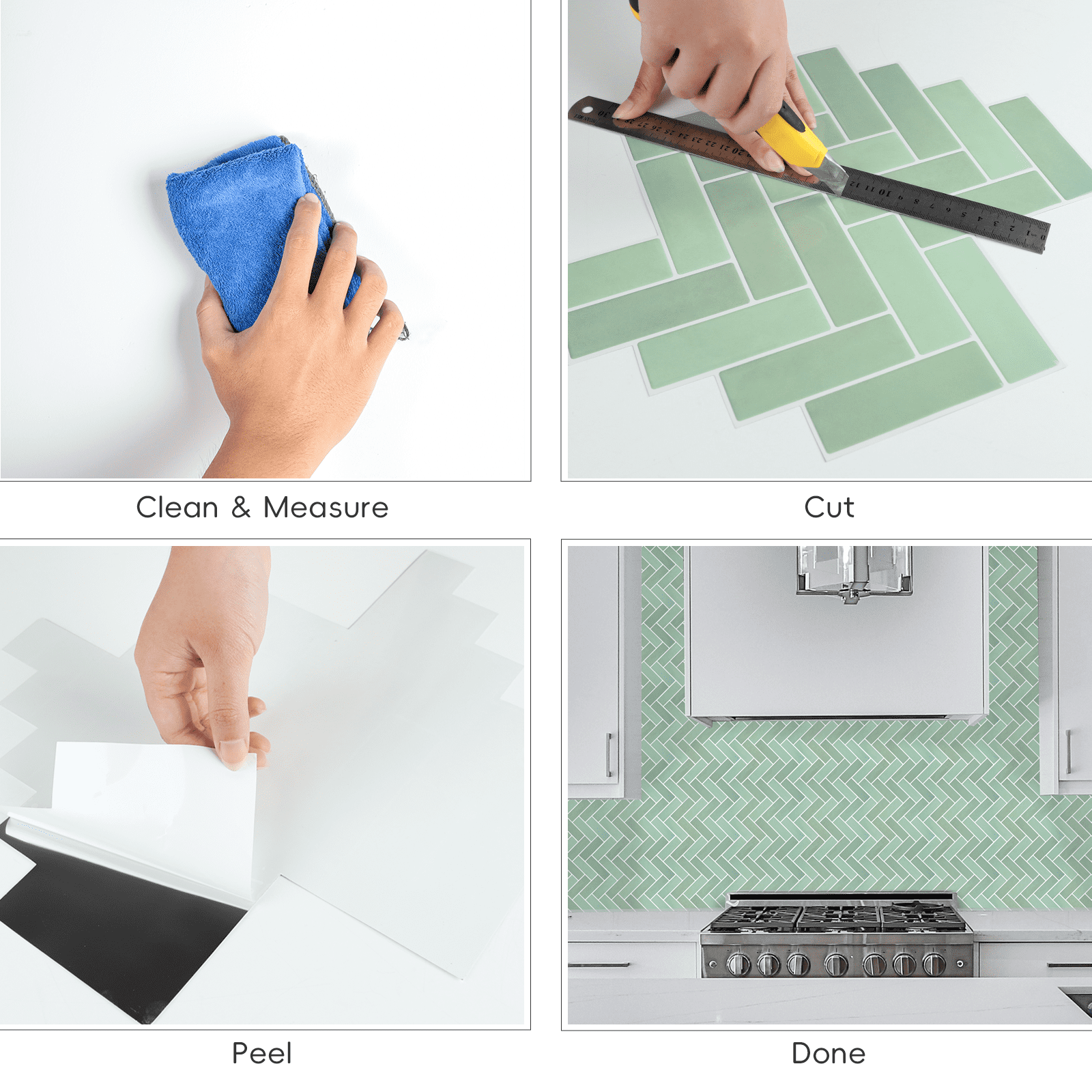 HOMEART Herringbone Peel and Stick Backsplash, 10-Sheet Self Adhesive 3D Stick on Wall Tiles for Kitchen Bathroom (Sage Green)