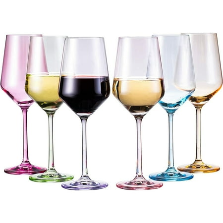 

Colored Wine Glass Set Large 12 oz Glasses Set of 6 Unique Italian Style Tall Stemmed for White& Red Wine Water Margarita Glasses Color Tumbler Gifts Viral Beautiful Glassware (Stemmed)