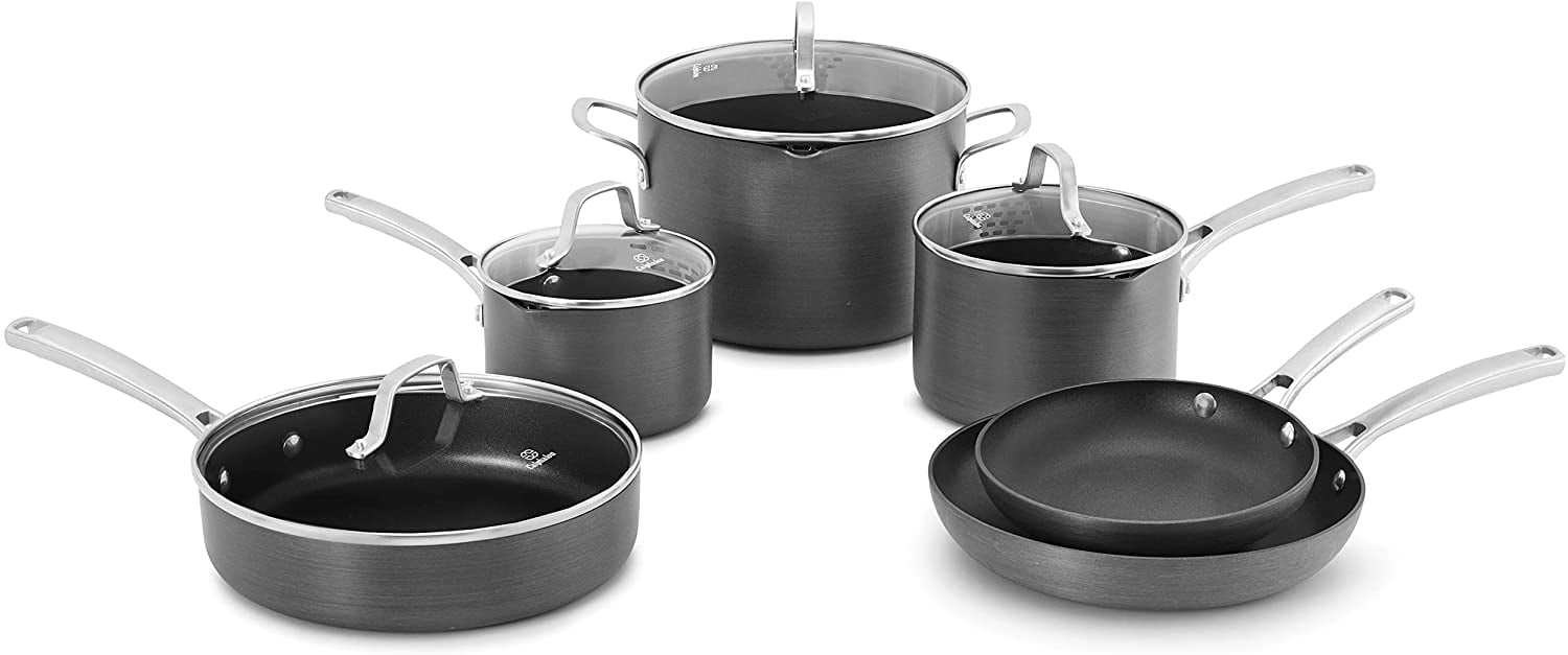 Calphalon Classic Durable Nonstick Measure Pour & Strain 10 pc Cookware Set Grey 