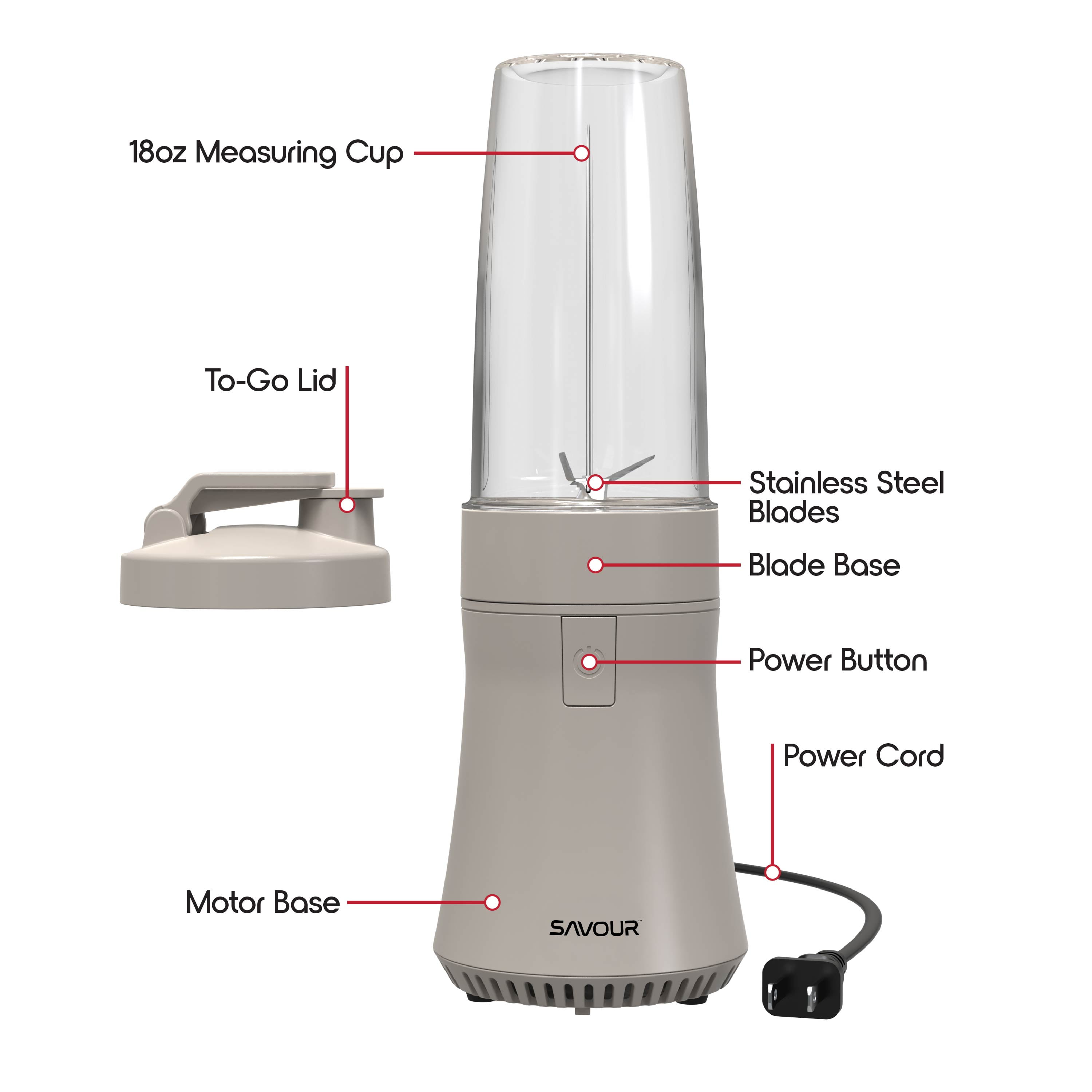 Savour by Tzumi 300W Mini Smoothie Blender – 18oz. Countertop Mini Blender for Smoothies, Sauces, Cocktails and More