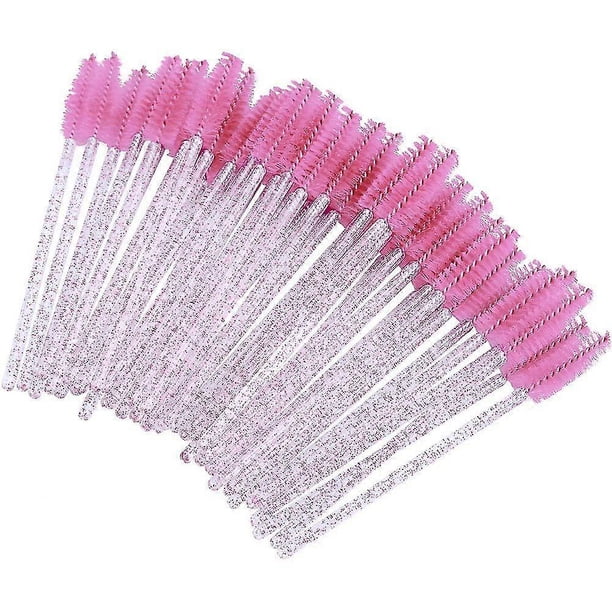 100 cepillos desechables para pestañas - Varitas de rímel de cristal rosa - Cepillo aplicador para extensiones de pestañas