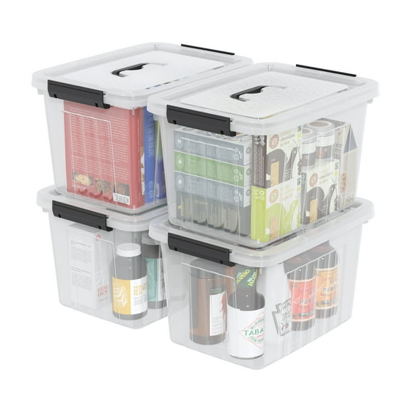 Qqbine 18 Quart Clear Plastic Storage Latching Bin with Lids, Latch Box with Handle, 4 Packs