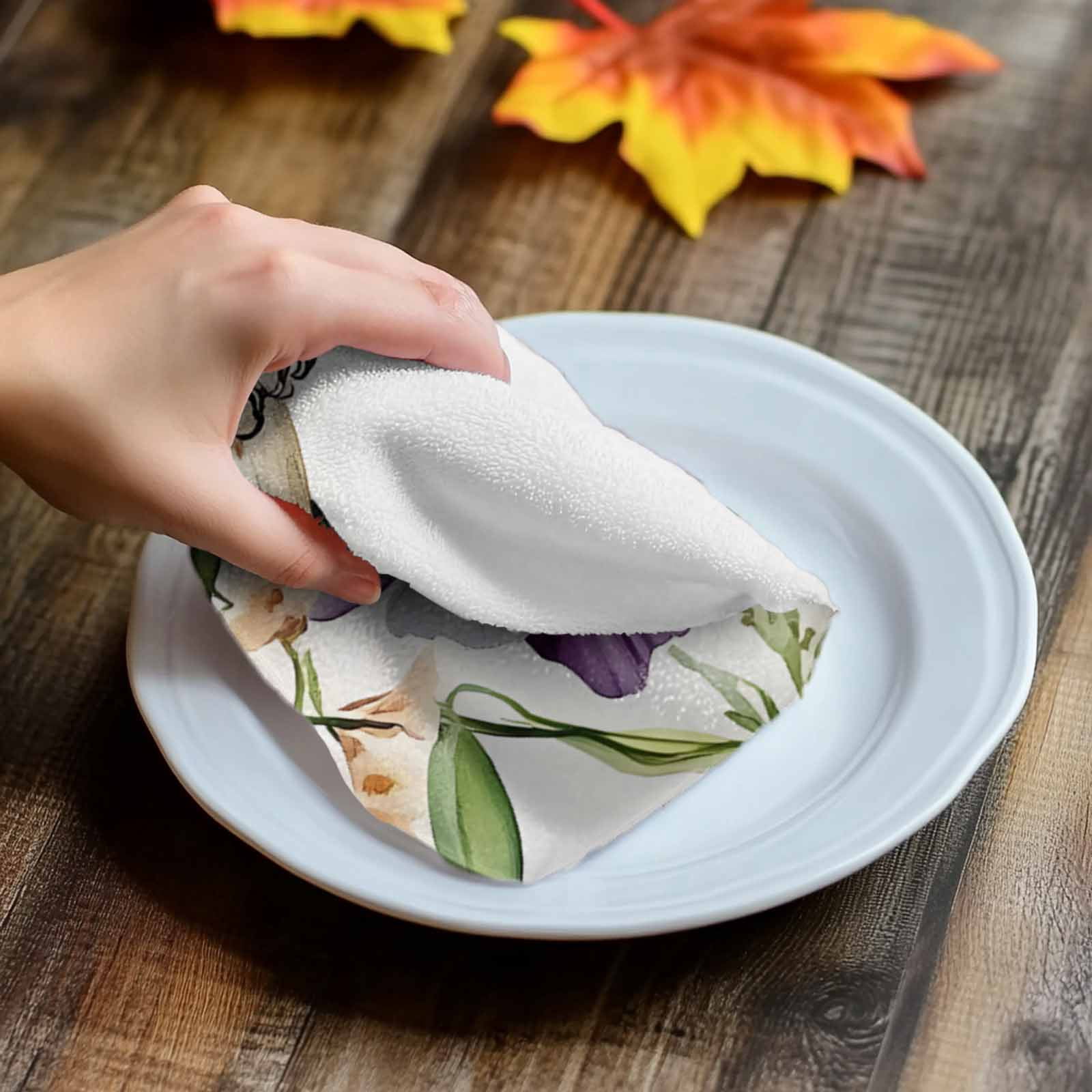 Spring Floral Kitchen Towel Dish Cloths Set of 2, Microfiber Soft Kitchen Hand Towels, Summer Botanical Birds Colorful Absorbent Quick Drying Dishcloths 18 x 28 Inches