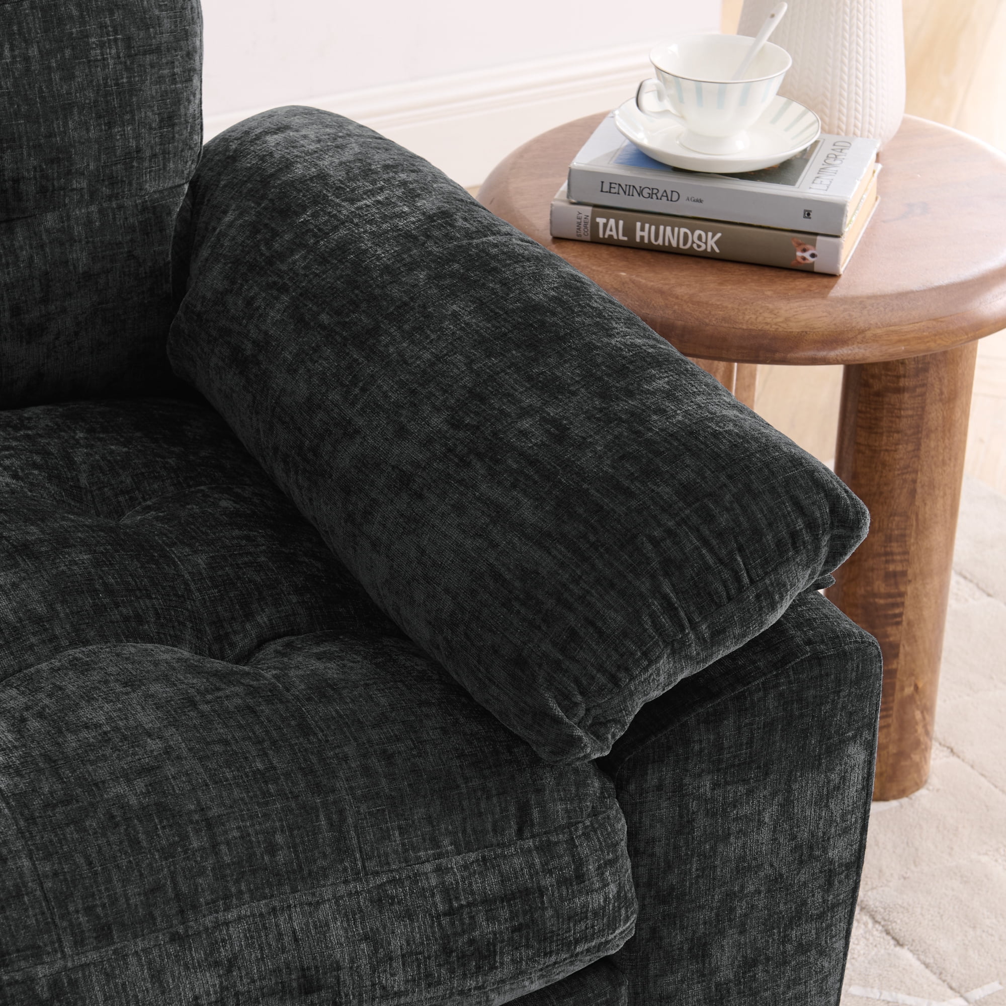 2PCS Double Leisure Sofa Chair w/ Storage Ottoman, Sofa Chaise Recliner w/ Adjustable Backrest, Padded Armchair Set w/ Phone Holder