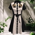 thumbnail image 2 of Vestido camisero vintage para mujer con estampado floral western: botones, corte A, cintura elástica, vestido midi retro de verano., 2 of 3