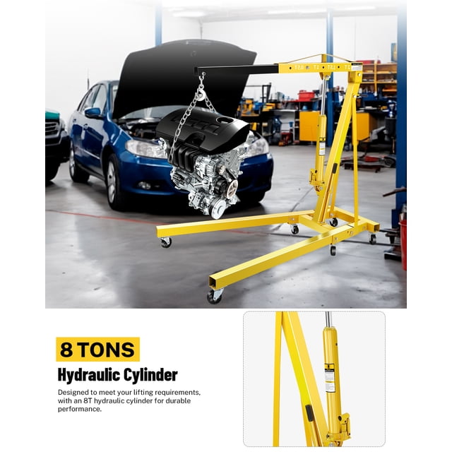 EDTara Portable 2 Ton Hydraulic Cherry Picker, Folding Engine Crane With Lever, Adjustable Boom, and 6 Locking Casters for Workshop Use