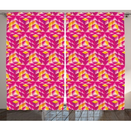 Artworks Home Pattern - Abstract Home Decor Curtains 2 Panels Set, Geometry Artwork Stylish Patterns Shapes Vibrant Colors Creativity Futuristic, Living Room Bedroom Accessories, By Ambesonne