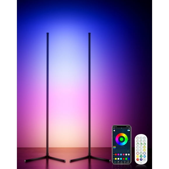 KFM Corner Floor Lamp, 65" Smart RGB LED Corner Lamp with App & Remote Control, 16M Colors,300+ Modes, Music Sync & Timer, Modern Mood Light for Livi