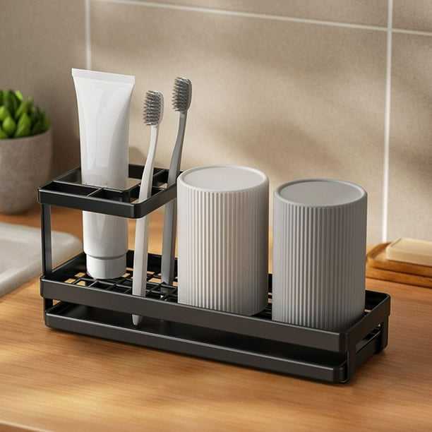 Portacepillos de metal | Organizador de baño con orificios de ventilación | Blanco o negro | Gran capacidad para pasta de dientes, maquinillas de afeitar y artículos de aseo