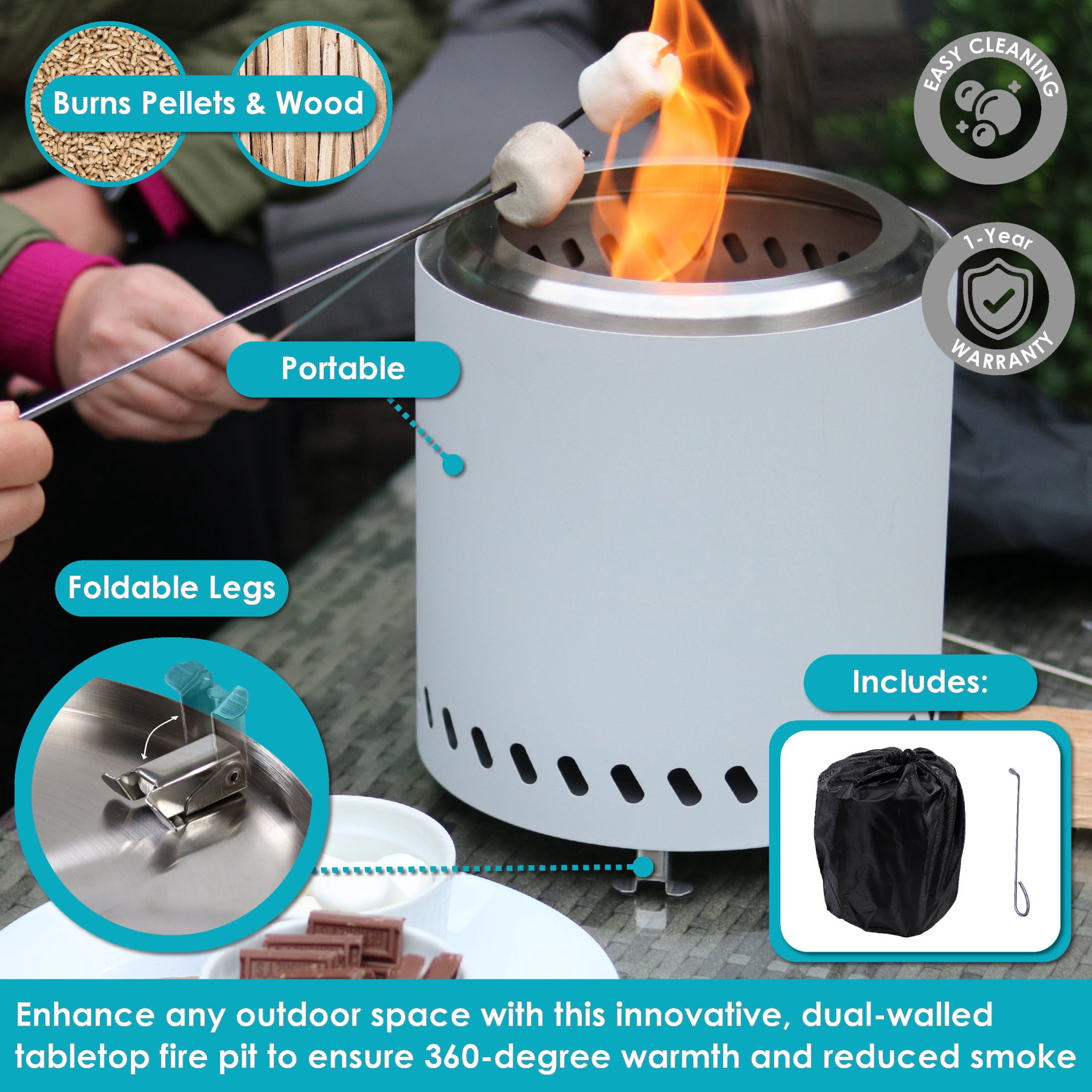 Sunnydaze 8.5" Round Wood-Burning White Finish Stainless Steel Tabletop Smokeless Fire Pit