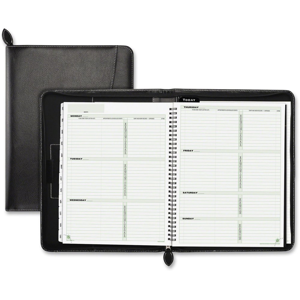 DayTimer Green Series Black Leather Organizer Starter Set, Black
