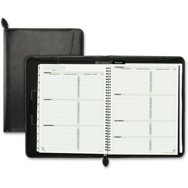 DayTimer Green Series Black Leather Organizer Starter Set, Black