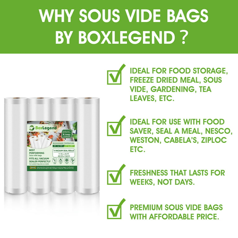 Vac Fresh Food Vacuum Sealer Rolls (11 x 50', 1 Roll), 3.5mil Embossed  Food Storage Bags, Vacuum Seal Bags for Meal Prep, Sous Vide Bags for  Cooking