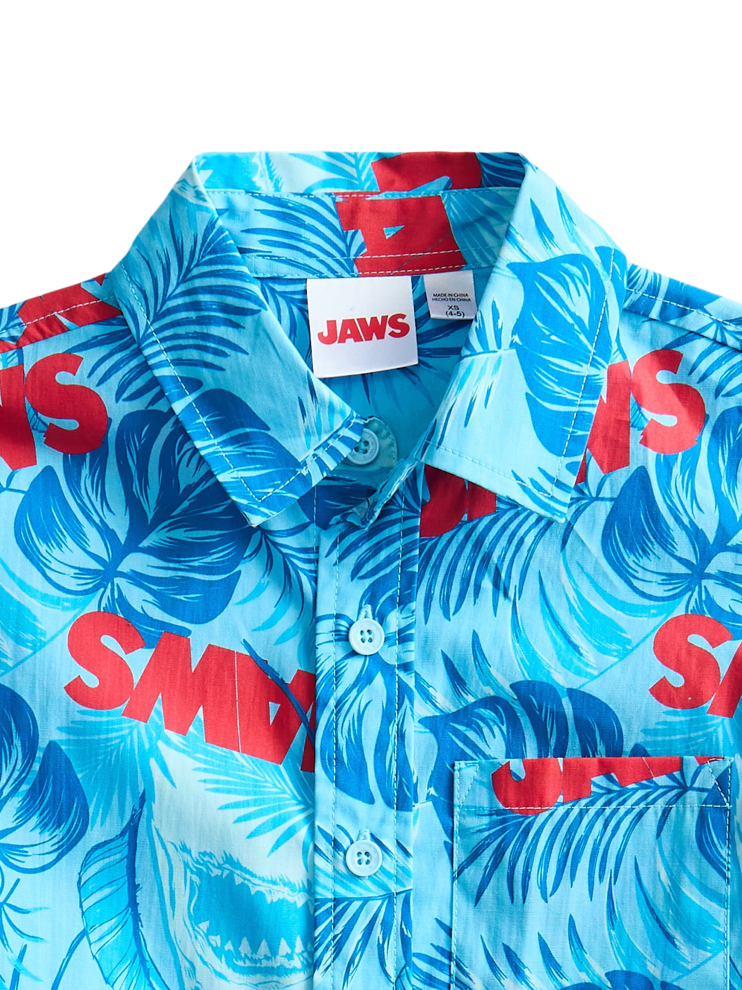 Jaws Boys Cotton Graphic Button Up Shirt with Short Sleeves, Sizes 4-18