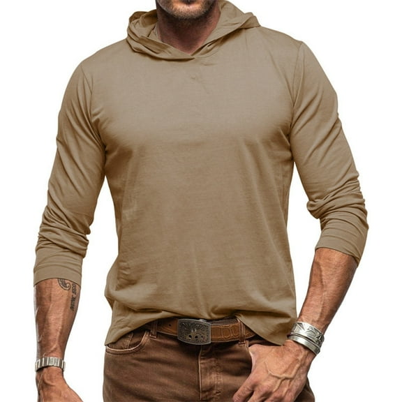 Mens Hoodie Long Sleeve Lightweight Pullover Tee Gym Running Athletic Workout Shirts with Hood