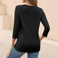 thumbnail image 4 of Black Young Adult Tops Women's V Neck 3/4 Sleeve Tops Color Block/Solid Shirts Basic Summer Tees Plus Size Tops for Women, 4 of 5