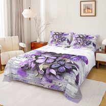 Homewish Dreamy Purple Butterfly Full Size Sheets, Romantic Valentine's Day Bed Sheets, Vintage Oil Printing Sheet Sets, Breathable Home Decor, 4pcs