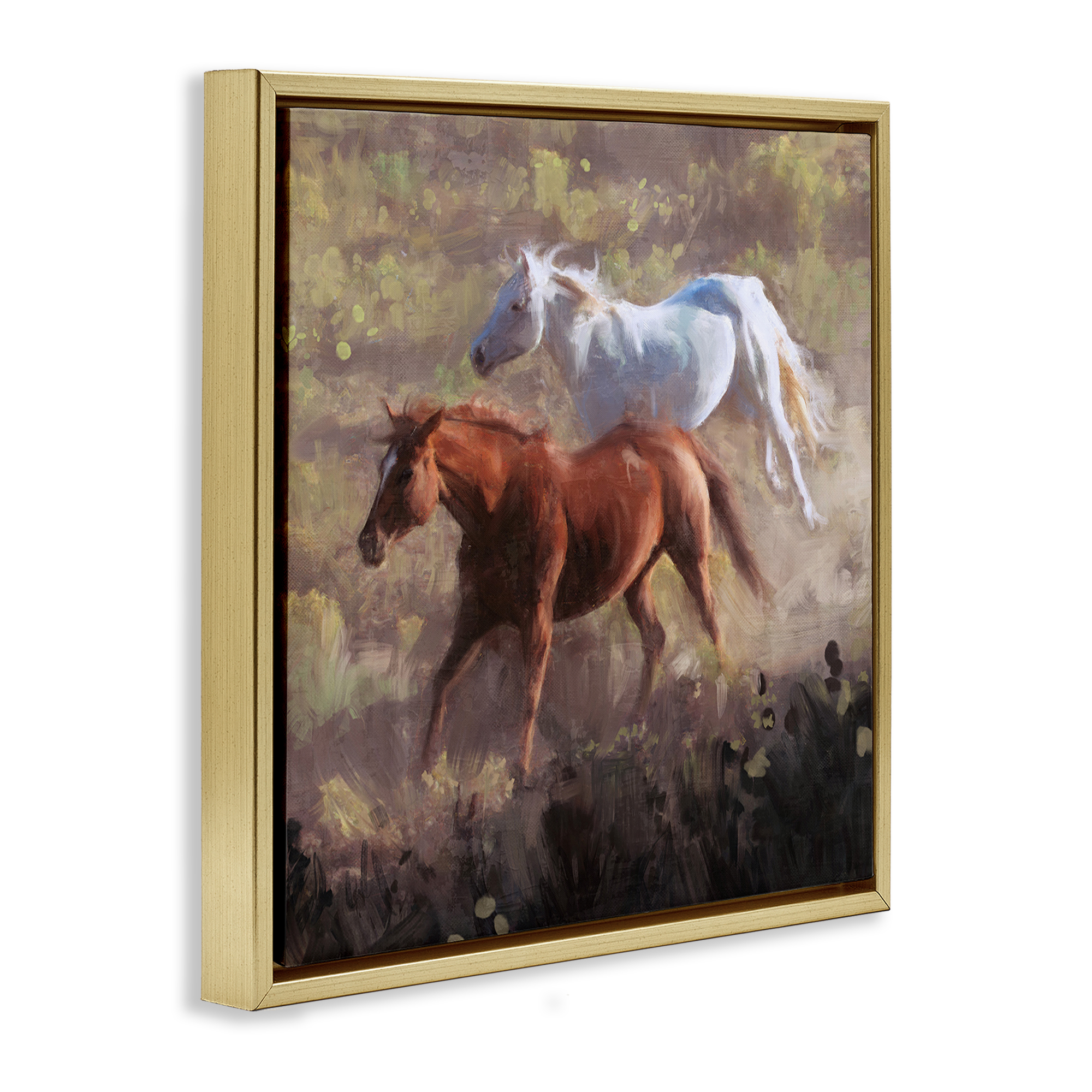 Stupell Industries Brown & White Wild Horses Animals & Insects Painting Gold Floater Framed Canvas Art Print Wall Art, 25 x 25