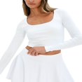 thumbnail image 2 of Solid Color Long Sleeve Women‘s Cropped Tops with Navel Show, 2 of 6