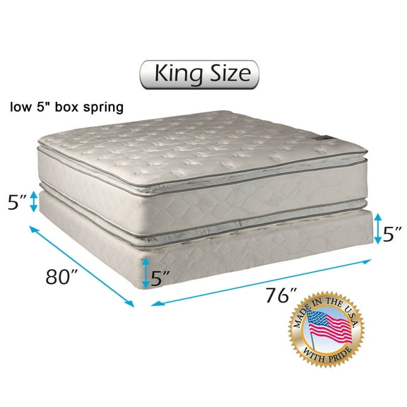 Dream Solutions Brand Soft PillowTop Mattress and Low Height Box Spring Set with Bed Frame Included - 2-Sided Sleep System with Enhanced Cushion Support, Spine Support, Longlasting (King size)