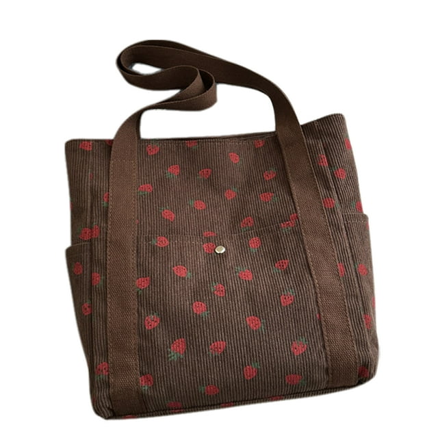 Guardurnaity Bolso tote de pana rosa con cremallera y estampado de para llevar al hombro, bolso tote pequeño con cremallera. Bolsas de mensajero y de hombro D