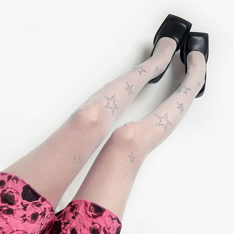 JNANEEI Black Sock Leggings Pantyhose Comfortable Seamless-Sheer Tight Star  Print Rhinestone-Stockings for Women Girl Teen 