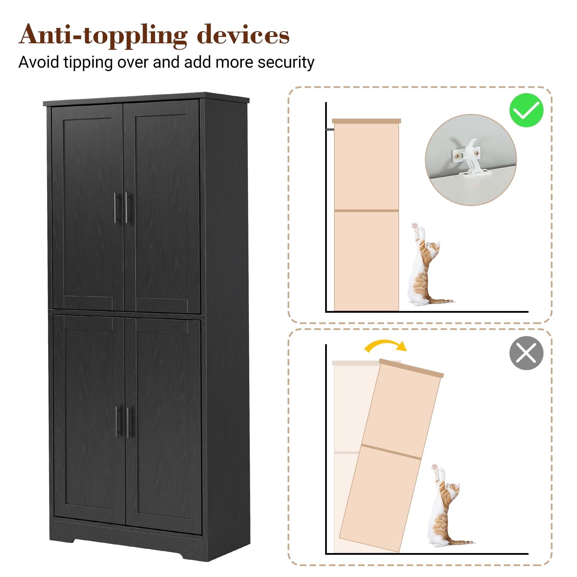Accreate Tall Kitchen Pantry Cabinet, 70'' Storage Cabinet with 4 Doors and Adjustable Shelves, Freestanding Large Utility Storage Cupboard for Dining Room, Bathroom, Living Room