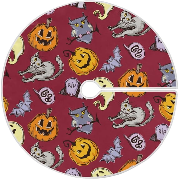 FMSHPON Halloween Pumpkin Cats Xmas Christmas Tree Skirt Stand Mat for Holiday Party Decoration Indoor Outdoor 36 inches