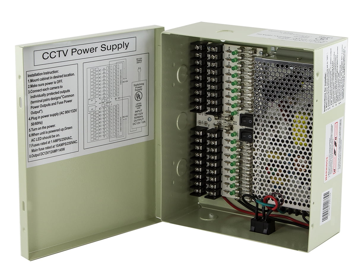 Details about   InstallerCCTV 18 Output 15Amp 12V DC CCTV Distributed power supply box UL Listed 