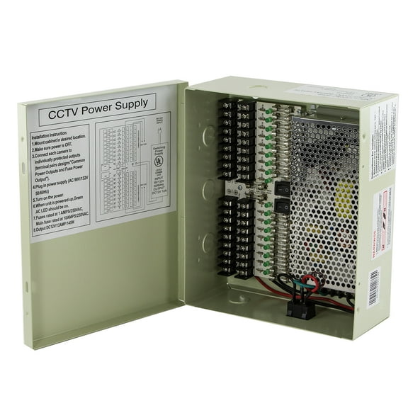 InstallerCCTV Output 18 Channel 29 Amp 12V DC CCTV Distributed Power Supply Metal Box for Security Camera System