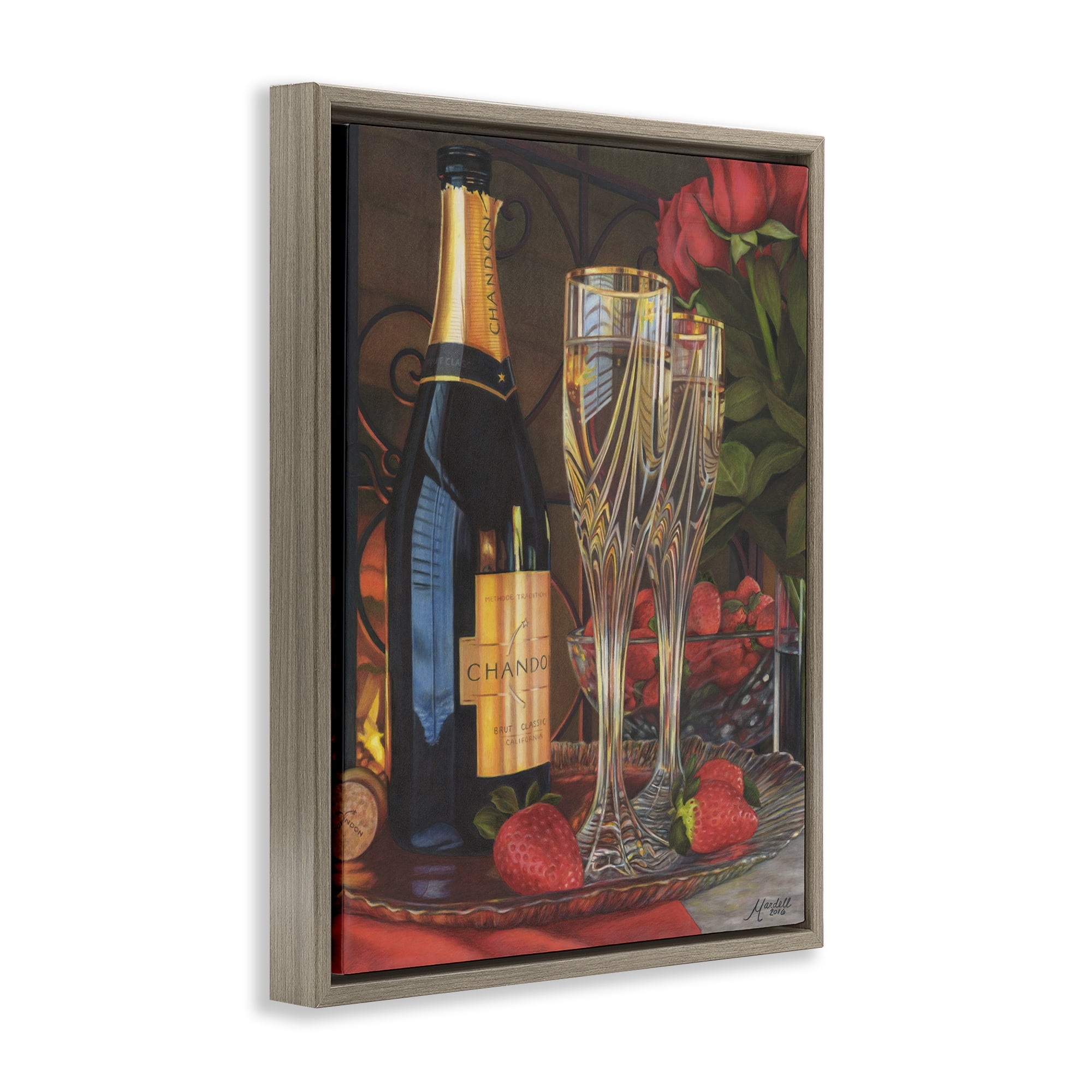 Stupell Industries Romantic Champagne Pair Food & Beverage Painting Brown Floater Framed Art Print Wall Art, 25 x 31