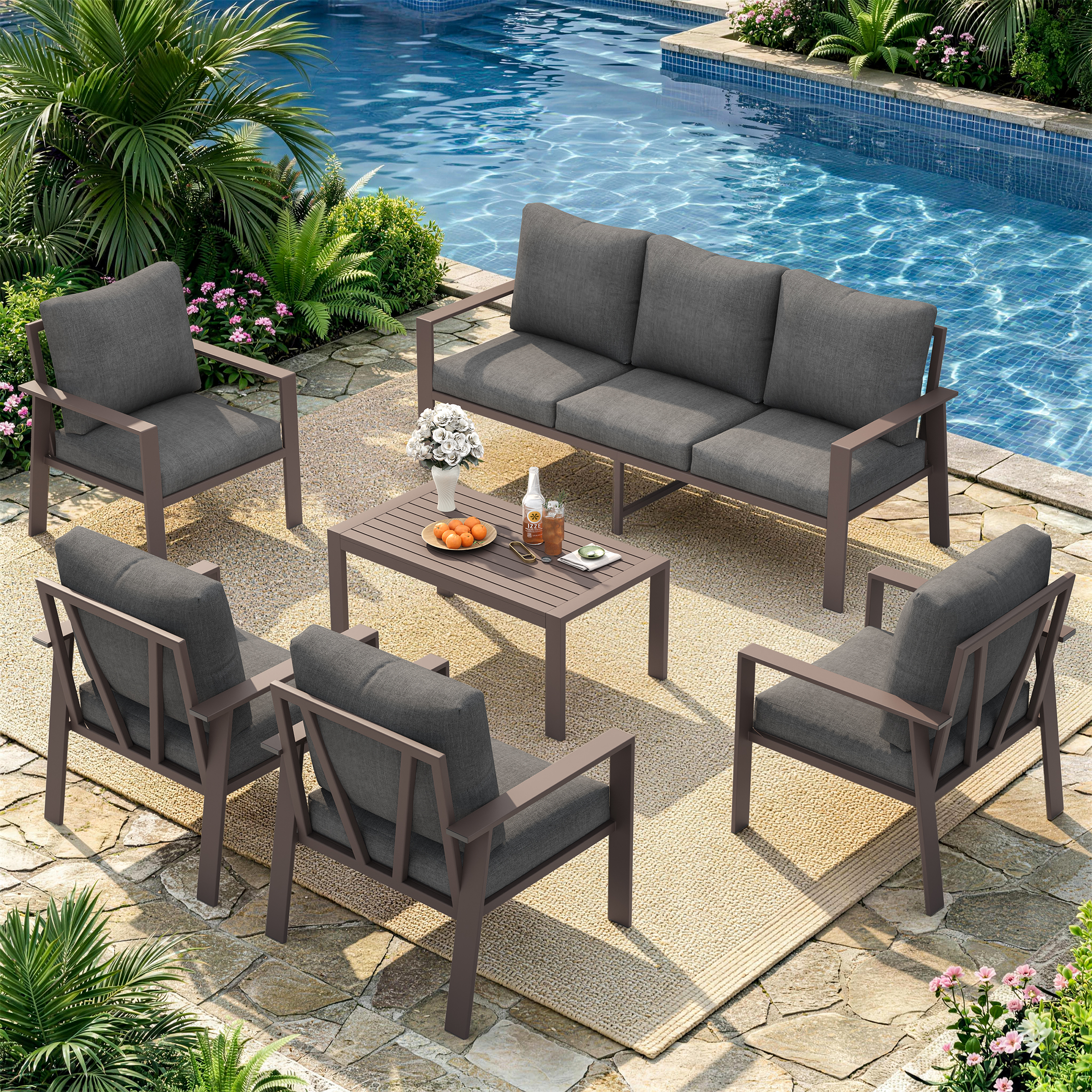 UDPATIO Aluminum Patio Furniture Set, Contemporary Outdoor Couch Set, Aluminum Patio Conversation Set, Gray