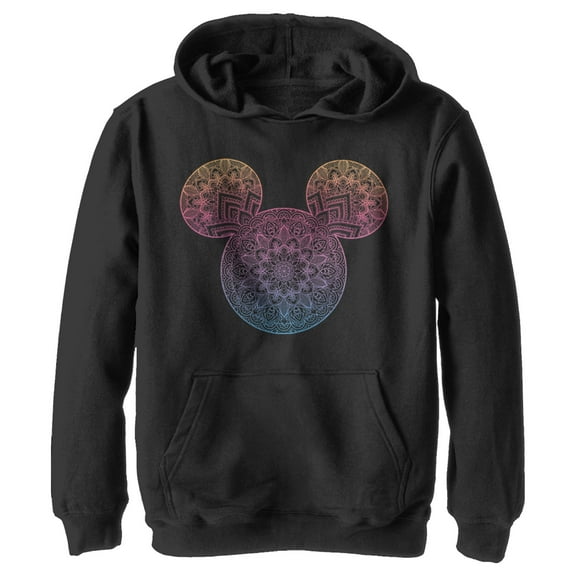 Boy's Mickey & Friends Mickey Mouse Mandala Silhouette  Pull Over Hoodie Black X Large