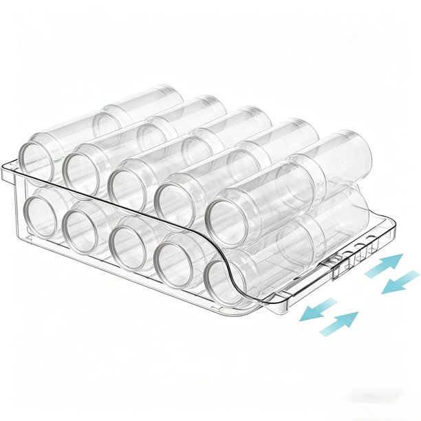 1 Rodante de Organizador de latas de refresco Ajustable de Ancho Transparente para refrigerador, dispensador de latas de refresco expandible para Cerveza, refrescos, Cocina, despensa