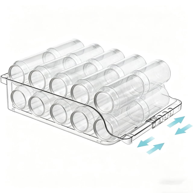 1 Rodante de Organizador de latas de refresco Ajustable de Ancho Transparente para refrigerador, dispensador de latas de refresco expandible para Cerveza, refrescos, Cocina, despensa