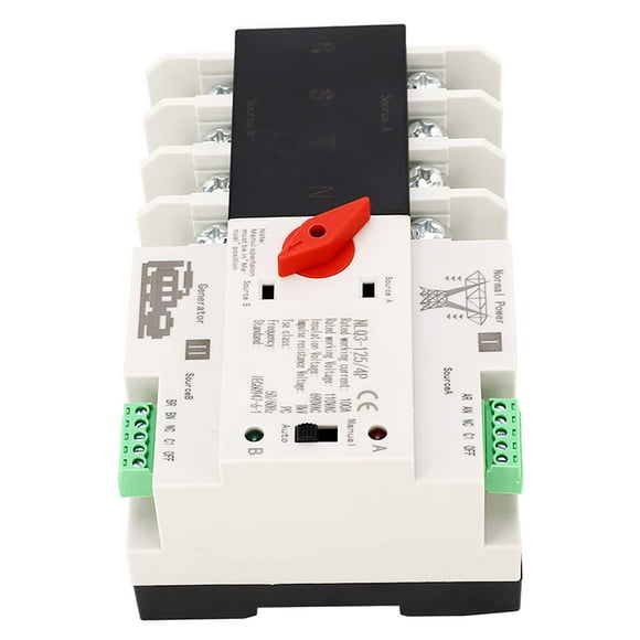 Gugxiom Dual Power Automatic Transfer Switch, 100A AC110V Automatic Transfer Switch Generator Transfer Switch, 4P Rail Mounted Generator Changeover Switch Power Transfer