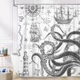 thumbnail image 3 of Funny Nautical Octopus Long Shower Curtain, Cool Coastal Ocean Beach Fabric Shower Curtains Set for Mens Boys Kids Bathroom Decorative, Grey Beachy Restroom Decor Accessories 72X84 Inch, 3 of 7