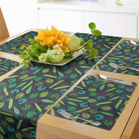

Botanical Table Runner & Placemats Tropical Jungle Plants Repetitive Monstera Palm Leaves Set for Dining Table Decor Placemat 4 pcs + Runner 12 x72 Green Seafoam by Ambesonne