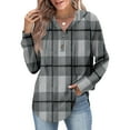 thumbnail image 2 of Stichou Plaid Hoodies for Women Trendy Winter Fashion 2025 V Neck Button Oversized Sweatshirt Plus Size Tops Clothes Gray M, 2 of 5