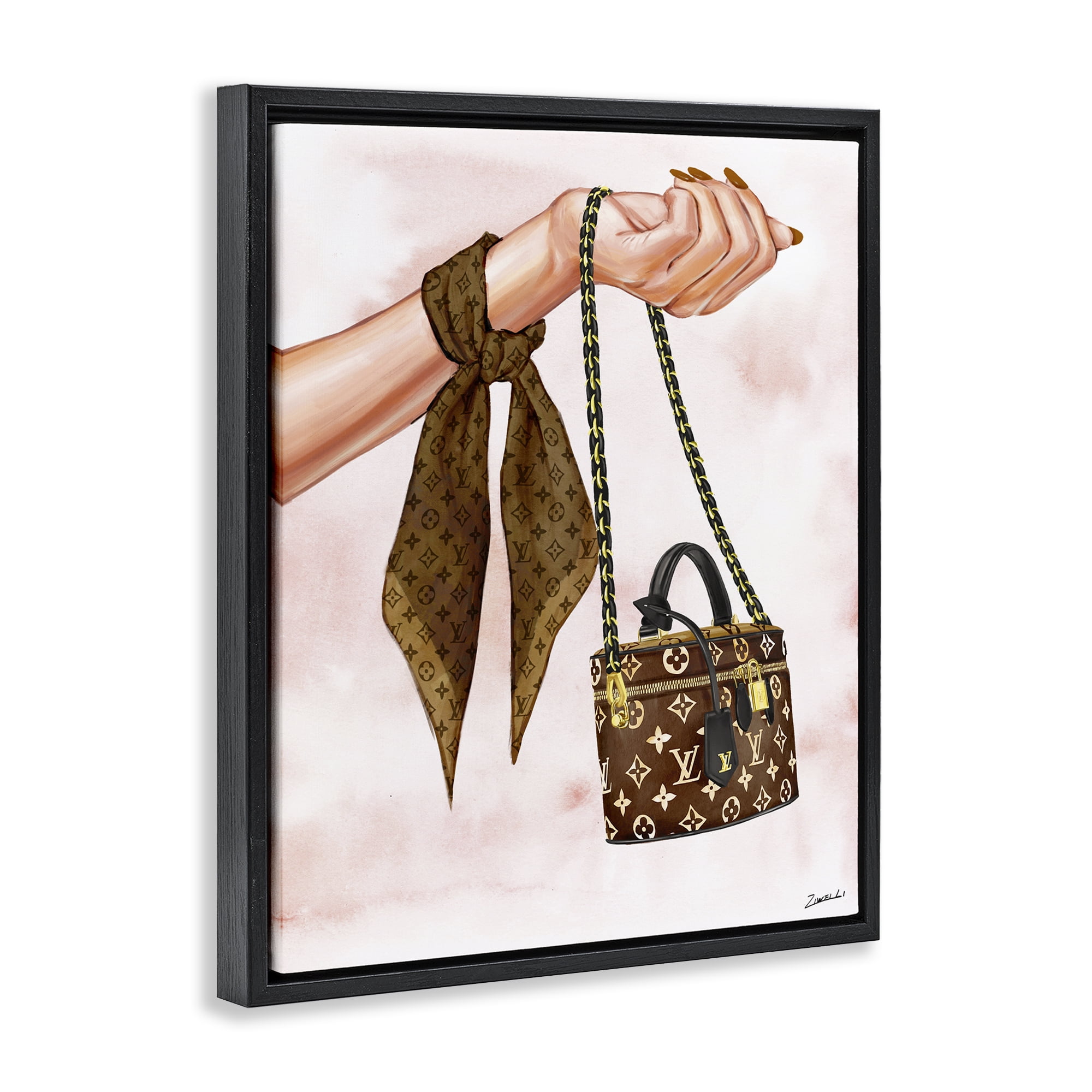 Stupell Industries Trendy Handbag on Wrist Fashion Painting Black Floater Framed Canvas Art Print Wall Art, 25 x 31