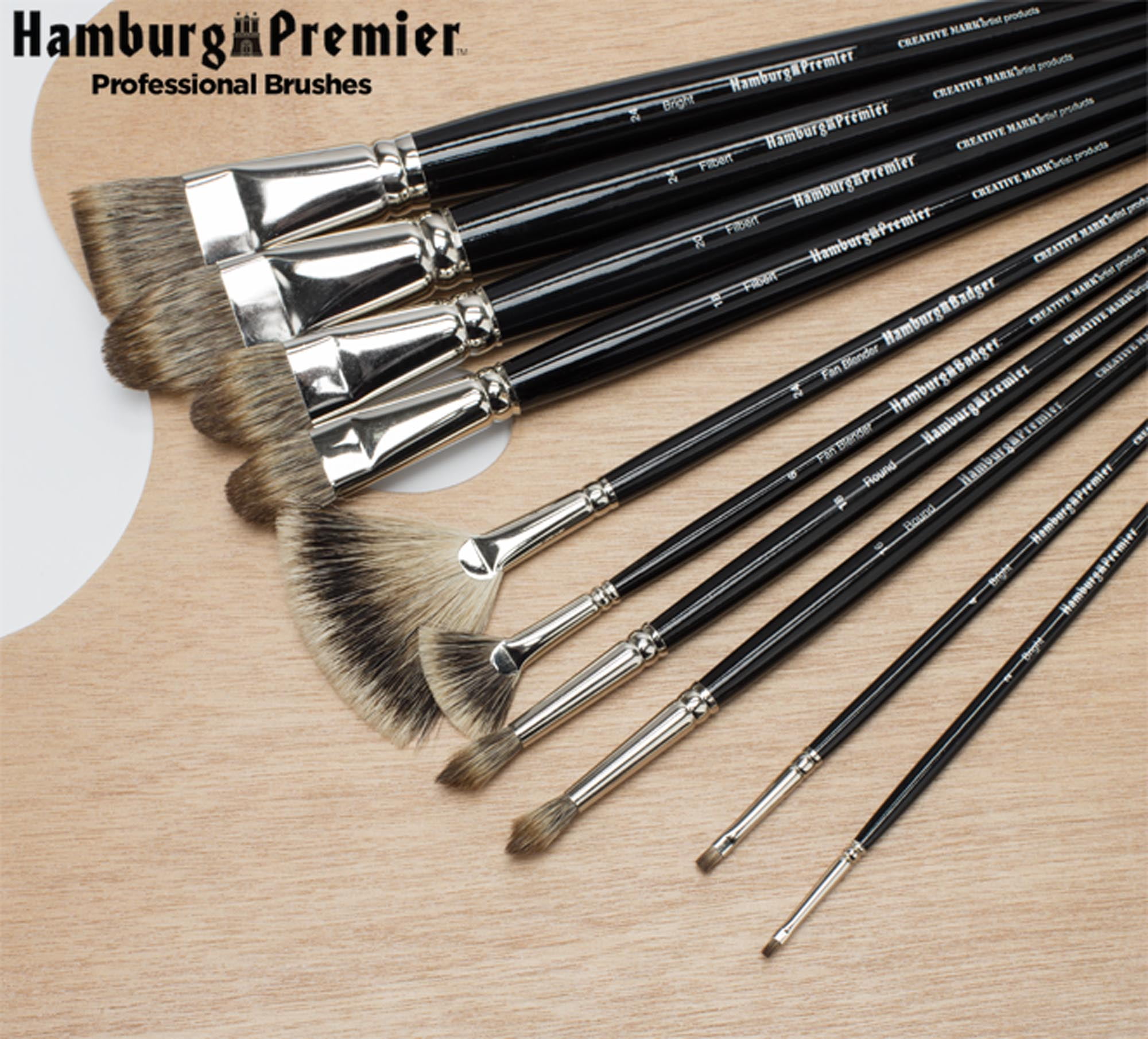 Creative Mark Hamburg Premiere Professional Oil Painting Brushes - Flat #14 Oil Paint Brush - Handmade in Germany, Natural & Synthetic Hair Blend, Long Triple-Lacquered Birch Handle