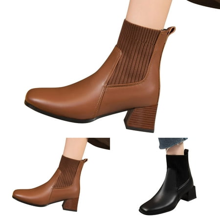 

Cathalem Women Ankle Boots Fashion Simple French Retro Square Toe Comfortable Sleeve Boots Thick Heel Square Biker Boots Women Black 7.5